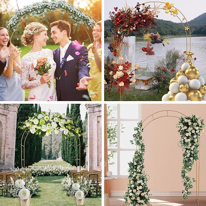 Adorox Metal Garden Arch Trellis for Climbing Plants 7.8ft Outdoor Arch Wedding Halloween Christmas Vine Trellis Pumpkin Archway Assemble Freely 2 Sizes Gold