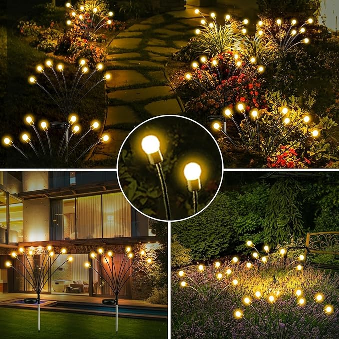 2-Pack Solar Garden Lights, 16 LED Solar Lights Outdoor for Garden Decor, Waterproof Firefly Light Outdoor (Sway by Wind), Swaying Light for Outside Yard Pathway Landscape Decorations (Warm White)