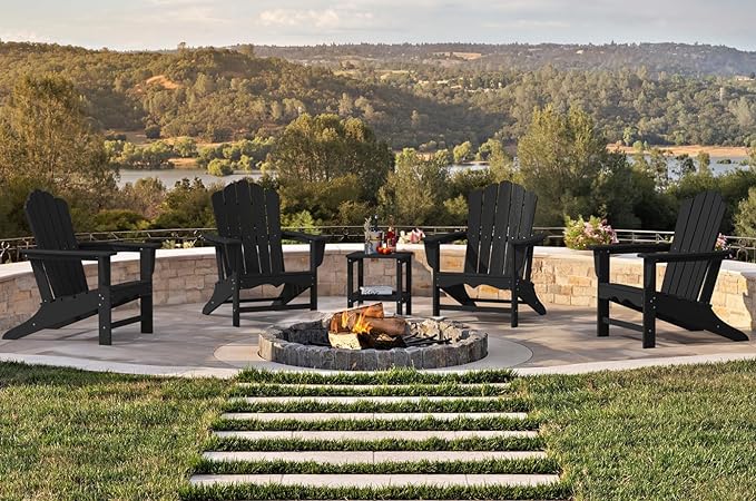 KINGYES HDPE Adirondack Chair, Classic All-Weather Adirondack Chair Set of 4, Black