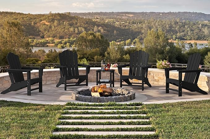 KINGYES HDPE Adirondack Chair, Classic All-Weather Adirondack Chair, Black