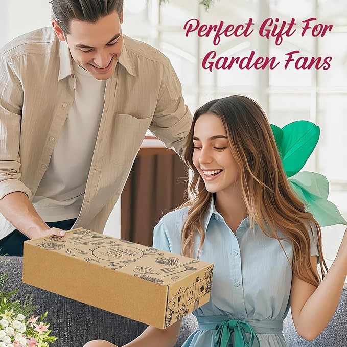 Gardening Tools Set, 10 PCS Stainless Steel Heavy-Duty with Non-slip Soft Rubber Handle with Large Garden Bag, Floral Pattern Gardening Tool Set Gifts for Women Birthday Mother's Day, Pink