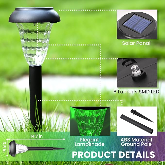 Garden Decor Solar Lights Outdoor Waterproof Outdoor Decor Solar Pathway Lights Color Changing Light for Patio Driveway Walkway Yard Backyard Lawn Landscape Decor (16 Pack)