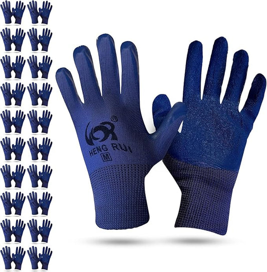 10 OR 20 Pairs Work Gloves–Heavy Duty Rubber Coated Safety Work Gloves–Multipurpose Gloves