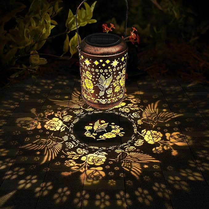 Kaixoxin Solar Garden Decor Metal Lantern Hummingbird Table Lamp Bronze Outdoor Dercoration Great Gift for Women Mon Grandma Hanging Lights for Patio Courtyard Garden