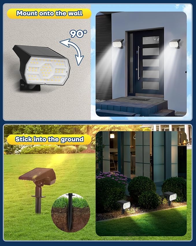 Kaxiida Solar Lights Outdoor Waterproof IP68, 3 Lighting Models Solar Powered Spot Lights Outdoor, 56LED Light Dusk to Dawn for Yard Patio Garden Pathway Landscape Lighting