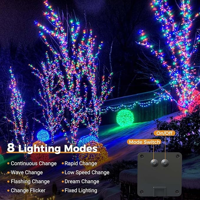 btfarm Solar String Lights Outdoor, 120LED 39Ft Solar Christmas Lights Outside Waterproof, 8 Modes Tree Twinkle Light Solar Powered for Garden Yard Patio Party Decoration,Colorful