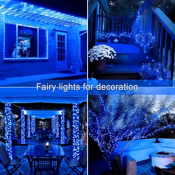 JMEXSUSS 2 Pack Blue Solar Fairy Lights Outdoor Waterproof, 200 LED 66FT Solar String Lights for Outside, 8 Modes Copper Wire Solar Christmas Lights for Garden Tree Patio Christmas Decoration