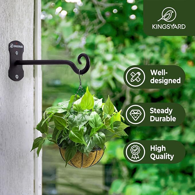 Kingsyard 4 Pack Wall Plant Hanger - Heavy Duty Metal Hanging Bracket Hooks for Hanging Plant Bird Feeders Lanterns Wind Chimes Indoor/Outdoor. Black