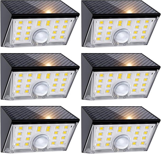 JSOT Solar Motion Sensor Lights Outdoor, 4 Modes Solar Lights Outdoor Waterproof IP65, 6Pack Bright Wall Security Lighting for Outside Yard Front Door Fence - Cool White