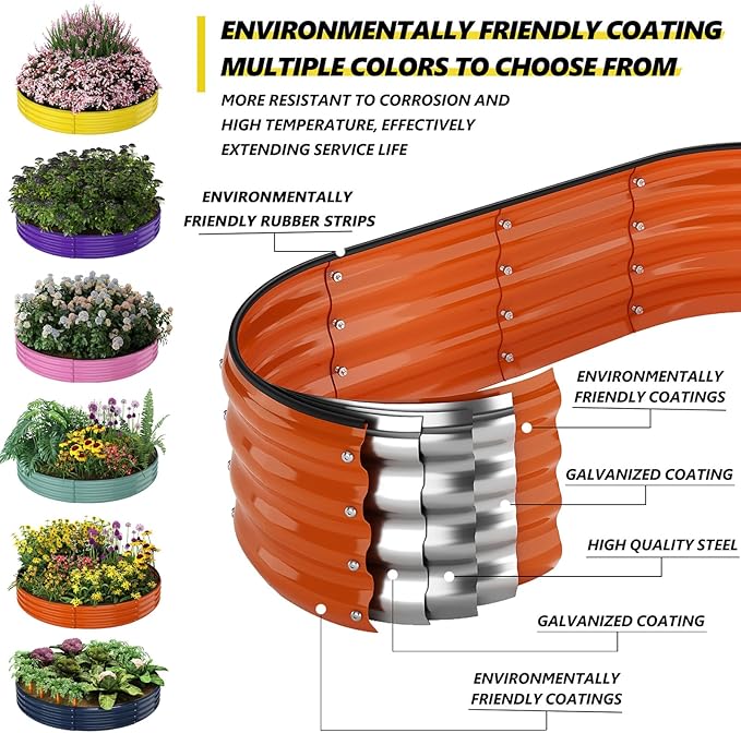 Galvanized Metal Planter Round Raised Garden Bed Kit for Gardening Outdoor，3x3x1ft Grow Garden Box Raised Flower Bed，Round Galvanized Planter Outdoor Large Metal Fire Pit Ring