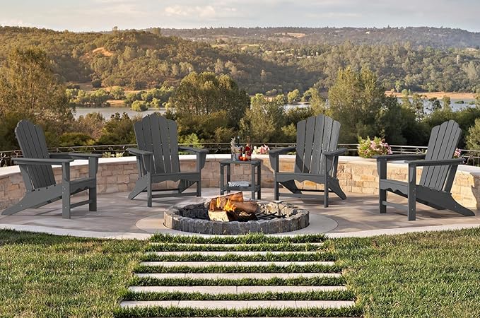 KINGYES HDPE Adirondack Chair Set of 6, Classic Oversize Adirondack Chair, Grey