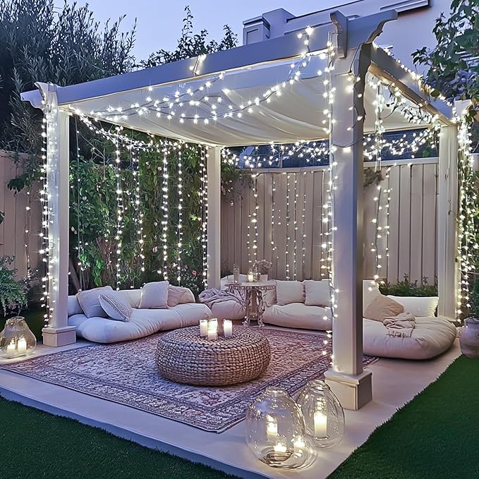 JMEXSUSS 250 LED White String Lights Outdoor Waterproof, 91.5ft Extendable Green Wire Twinkle Christmas Tree Lights, 8 Modes White Christmas Light Indoor for Wedding Party Garden Patio Decorations