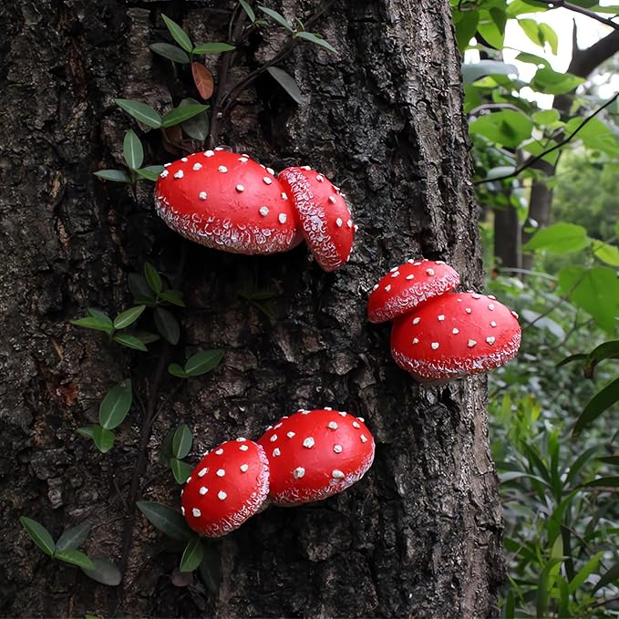 OwMell Glow in The Dark Mushroom Tree Hugger, Set of 3 Mushroom Decor Decorations for Garden Yard, Mushroom Tree Decorations Outdoor, Mushroom Statue Figurines, Fairy Garden Decor Accessories