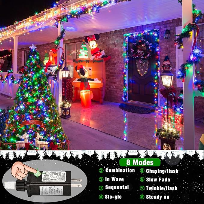 100ft Christmas Lights Outdoor Waterproof, 300 LED String Lights for Bedroom Clear Wire with 8 Modes, Plug in Twinkle Fairy String Light for Indoor Outdoor Home Party Garden Decorations, Multicolor