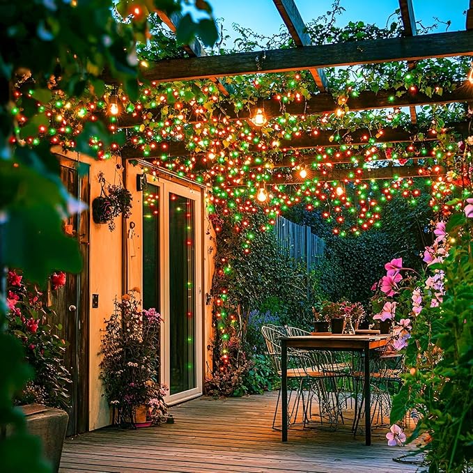 JMEXSUSS 200 LED Red and Green Christmas Lights Outdoor, 66ft String Lights Indoor Clear Wire Plug in for Bedroom Party Christmas Tree Decorations