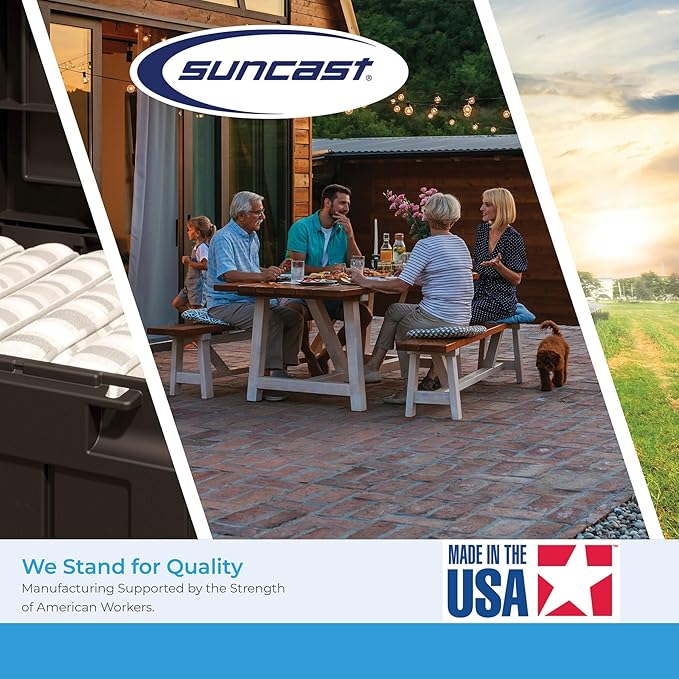 Suncast 73 Gallon Medium Resin Wicker Indoor/Outdoor Storage Box for Garden Tools, Pool Accessories, and Patio Cushions, Cyberspace