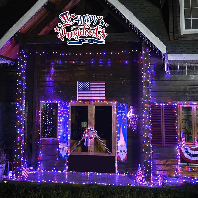 JMEXSUSS 2 Pack Red White and Blue Solar Lights, 200LED 75.5ft Patriot Solar String Lights Outdoor Waterproof, 8 Modes 4th of July Light for Independence Day Patio Garden Tree Decorations