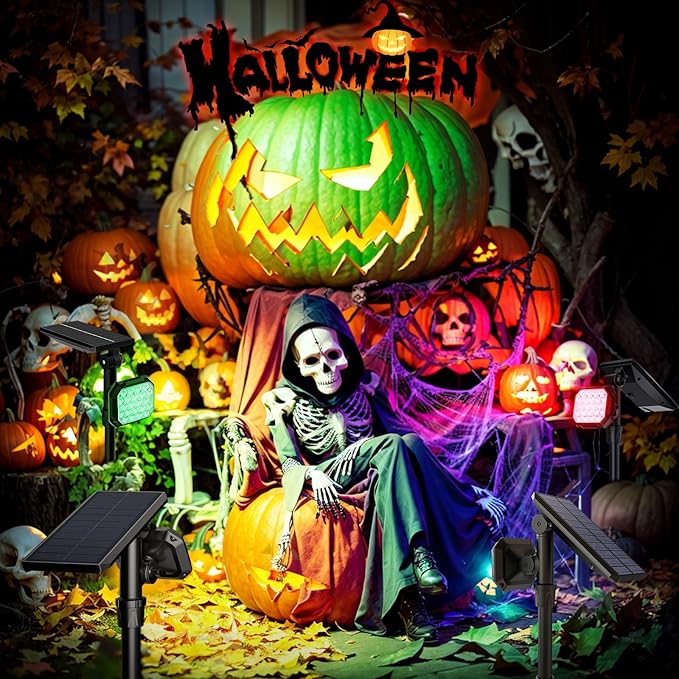 JSOT Solar Lights Outdoor Waterproof - Color Changing Spot Lights Outside, Solar Powered Spotlight Landscape Lighting Halloween Spotlights for Tree Garden Yard Pathway Driveway House Christmas