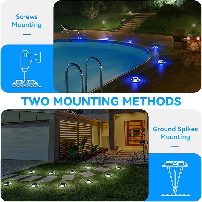 AGPTEK Solar Driveway Lights 12 Pack, 2 Colors in 1 Outdoor Solar Deck Dock Marine Waterproof LED Driveway Marker Security Lights for Outside Pathway,Boat Dock,Step,Walkway,Path,Garden (Blue & White)