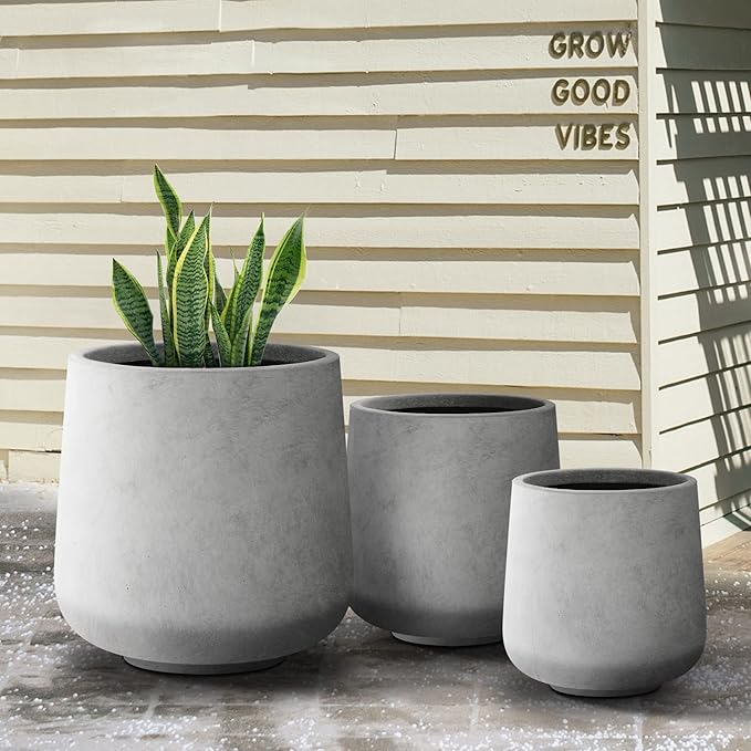 Kante 15.3"+11.6"+8.2" Dia Round Concrete Planter, Large Outdoor Indoor Planter Pots Containers with Drainage Holes and Rubber Plug for Home Garden Patio, Natural Concrete