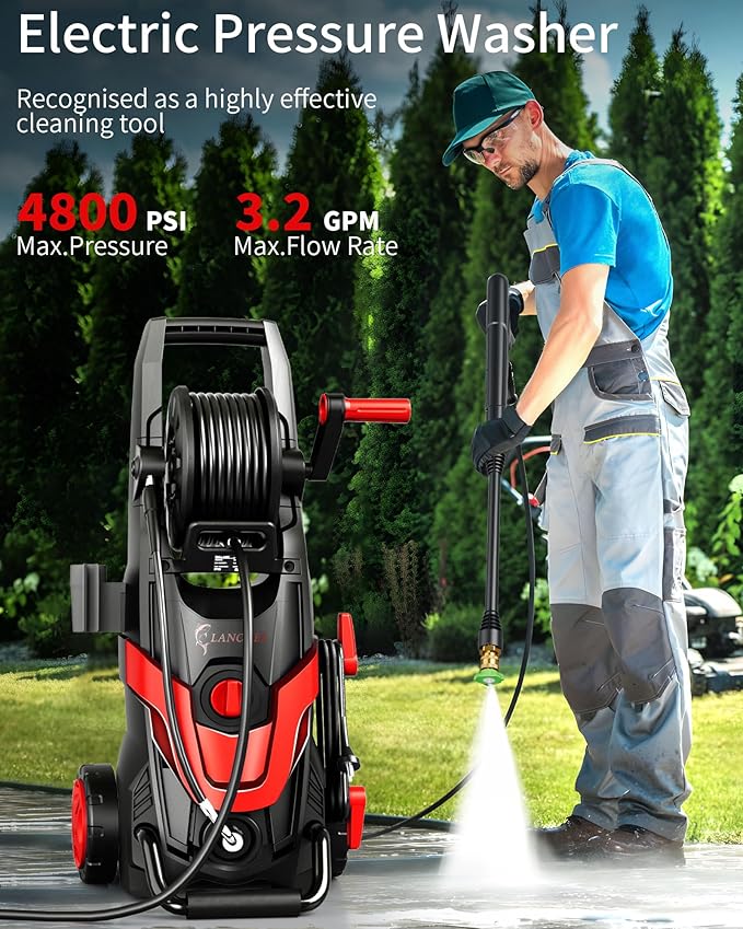 Pressure Washer, Power Washer with 6 Quick Connect Nozzles, Inlet Hose & Filter&Foam Cannon for Cars/Fences/Driveways/Patios/Home Cleaning (Red)