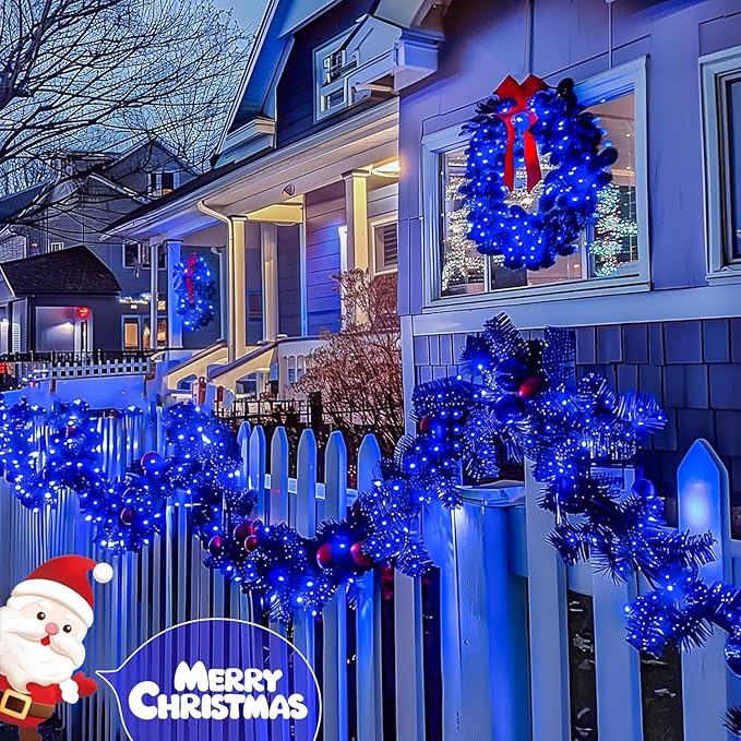 JMEXSUSS 2 Pack Blue Solar String Lights Outdoor Waterproof, Each 33ft 100 LED Solar Fairy Lights, 8 Modes Copper Wire Mini Christmas Light for Outside Patio Garden Tree Christmas Decorations