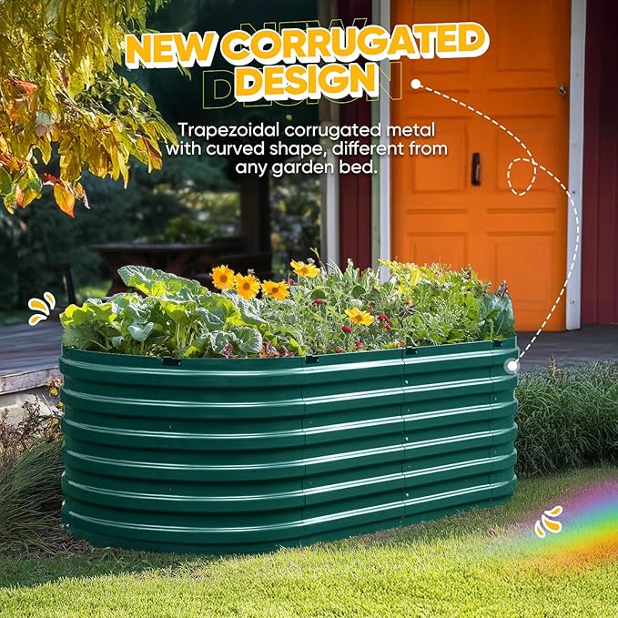 KING BIRD Raised Garden Bed Kit 2025 Upgraded Quick-Setup Galvanized Planter Garden Box Outdoor for Gardening, Vegetables, Flowers, 74x36x23 in, Green