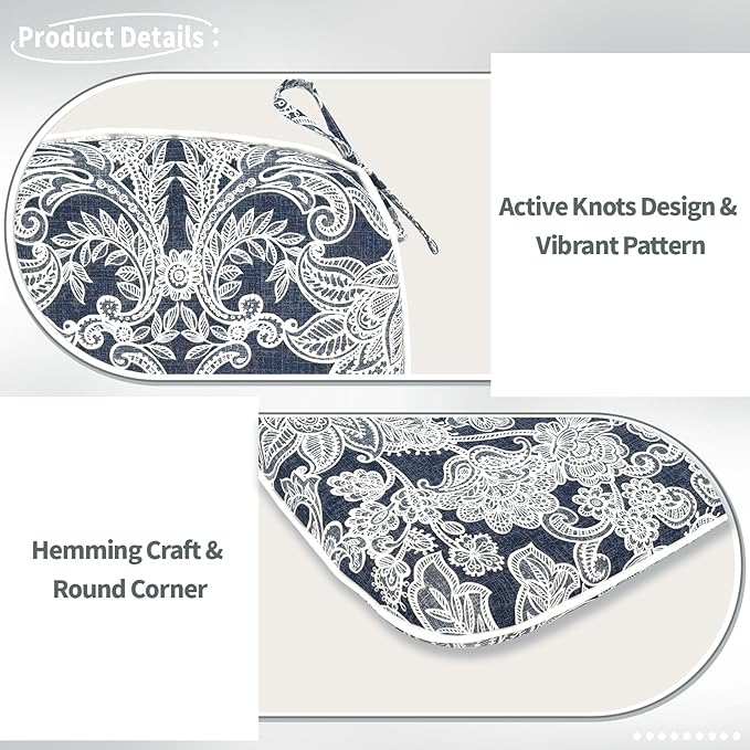 Indoor/Outdoor Chair Cushions 16x17 Inch, Patio Chair Cushions with Ties, All Weather Seat Cushions for Patio Furniture Home Garden Chair Use, Set of 4,Damask Lapis