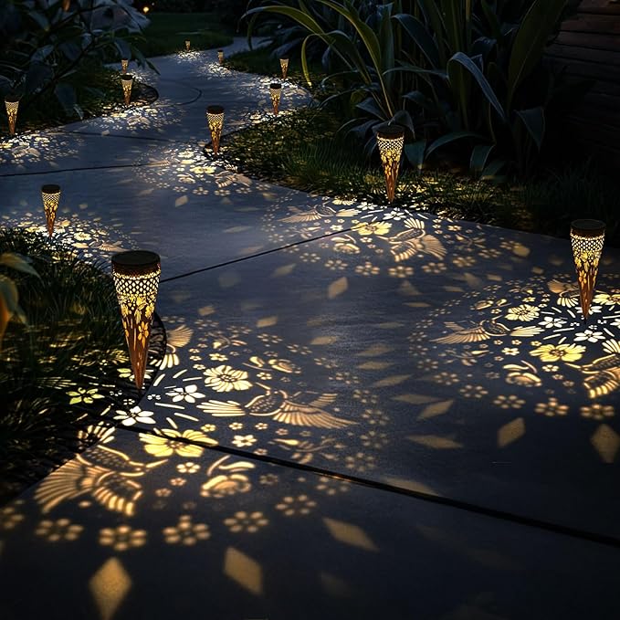 KAIXOXIN Solar Garden Lights, Metal Hummingbird Pathway Lights, Outdoor Landscape Lighting for Patio, Backyard, Walkway (Hummingbird, 2)