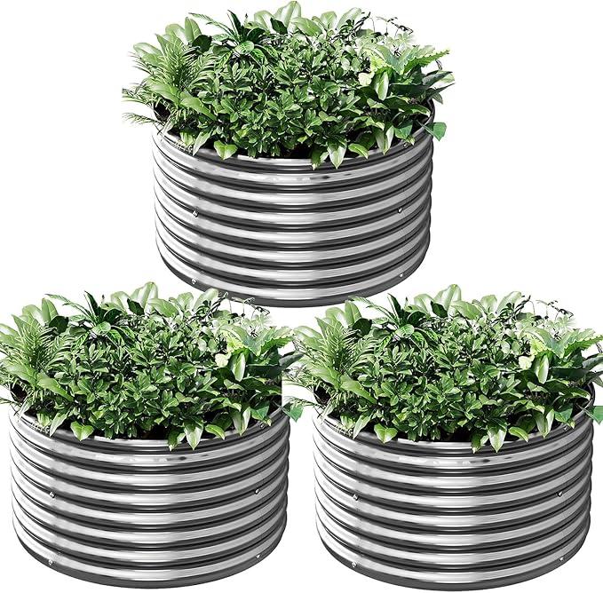 3 Pack 2x2ft Galvanized Raised Garden Bed Outdoor, Metal Garden Bed for Vegetables, Above Ground Garden Box for Flower, Steel Raised Beds for Gardening - 2FTx2FTx10inch