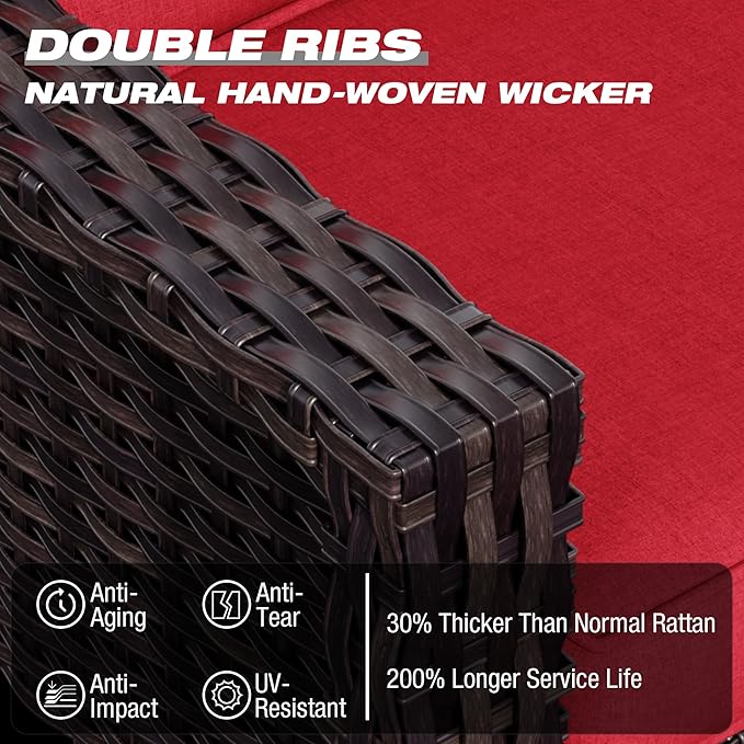 Joyside Wicker Patio Furniture Sets, 4 Pieces Upgraded Large Size Outdoor Furniture with Patio Dining Chairs and Outdoor Ottoman, Thick Cushions, Wide Armrest