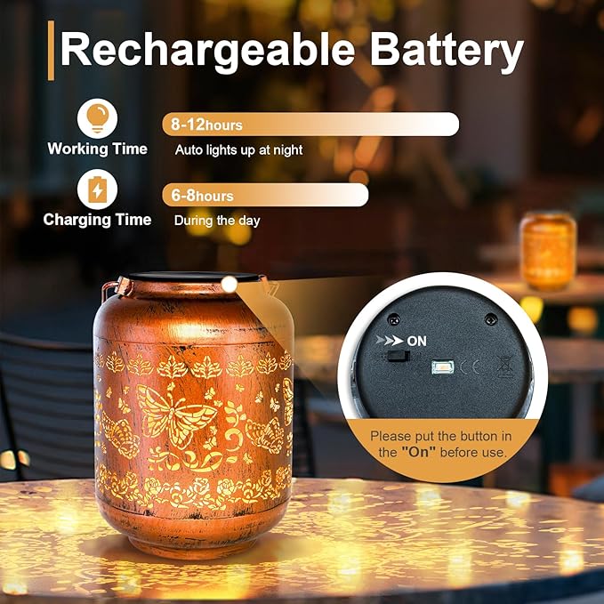 2Pack Butterfly Solar Lanterns Outdoor Hanging Waterproof Lanterns for Garden Decor Christmas Gifts for Women Mom Grandma Metal Solar Lights Decoration Outside for Yard, Patio,Pathway Landscape