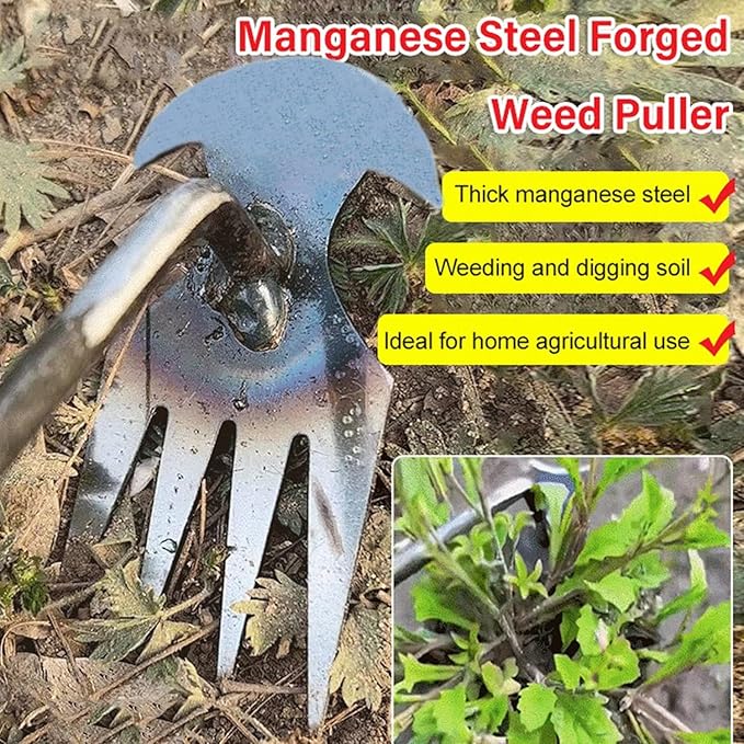 Amposei Weeding Artifact Uprooting Weeding Tool, Multifunctional Weeder, Hand Weeder Tool, Stand Up Weed Puller Tool with Handle for Garden Yard Farm Weed Removal (16in, Black Metal Handle)