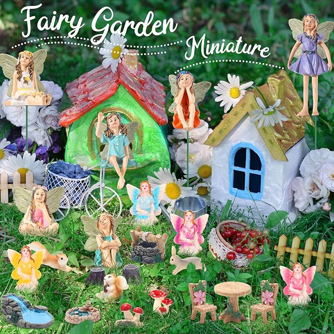 120 Pieces Garden Kit Accessories Garden Animals Miniatures Fairies Miniature Figurines Micro Landscape Ornaments DIY Kit for Outdoor Yard Lawn