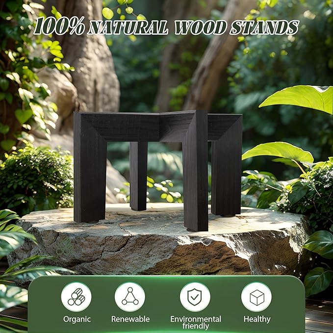 HPC DECOR 2 Pack Wood Plant Stand-Mid Century Modern Planter Stands-Wooden Flower Pot Stands Riser,Low Short Plant Stands Indoor-Modern Minimalist Wooden Stool for Plant Pot Holder, Fit 5-15 Inch Pot.