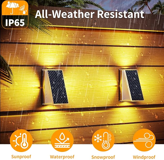 KINKAI Solar Fence Lights - 10 Pack Outdoor Fence Lights Solar Step Light Waterproof with 11 Lighting Modes Outdoor Solar Lights Decor for Wall Stairs Step Garden Backyard Walkway Patio(Warm Light)