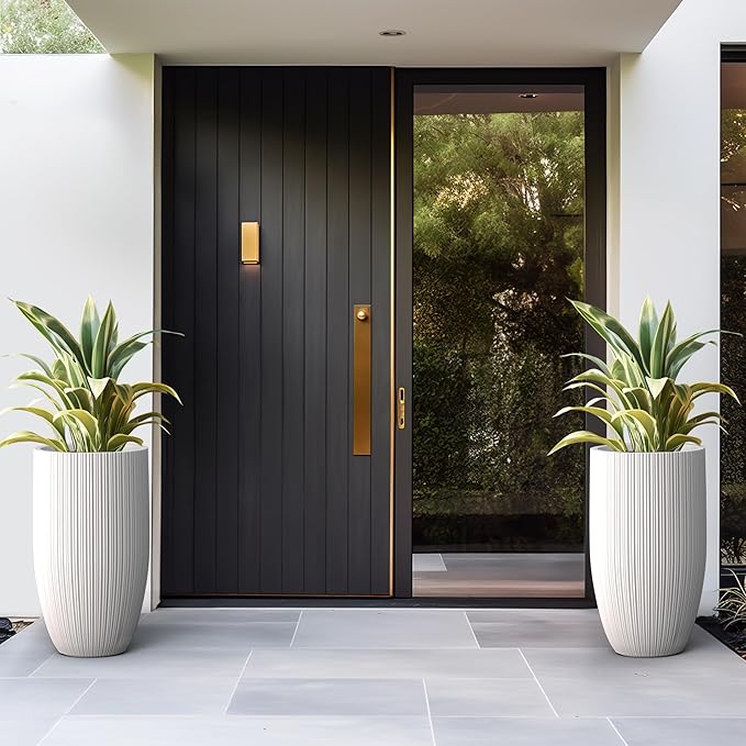 Kante 24 Inch Tall Round Concrete Planter, Large Indoor Outdoor Plant Pots with Drainage Hole and Rubber Plug, Modern Decorative Garden Pots for Home Patio Porch, Textured White