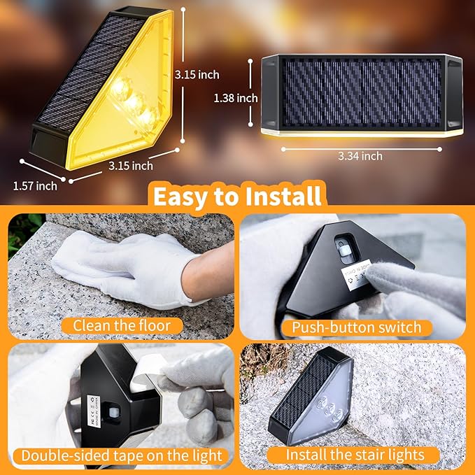 KINKAI Solar Step Lights for Outside, 10 Pack Outdoor Stair Light Waterproof Step Lighting for Garden, Patio, Yard, Front Door, Porch Decor (Warm Light)