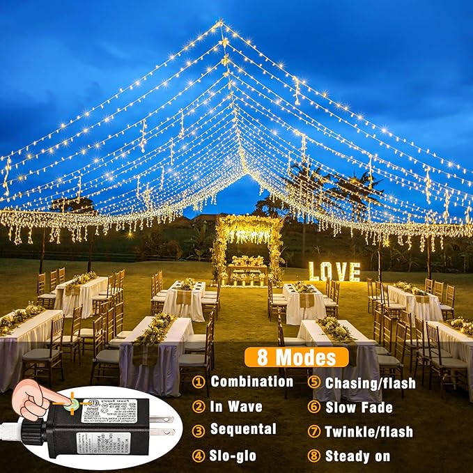 100ft 300 LED String Lights Outdoor Indoor Waterproof Clear Wire Christmas String Lights, Plug in Warm White Twinkle Fairy Lights for Bedroom Wedding Tree Christmas Decorations