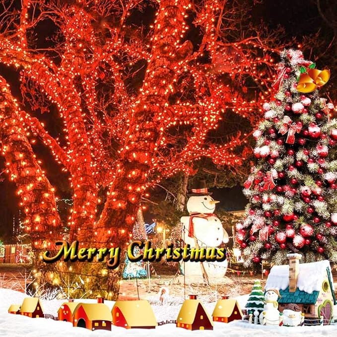 Joomer Red Solar Christmas Lights, 2 Pack Total 144 FT 400 LED 8 Modes Waterproof Solar Christmas Lights Outdoor for Christmas Decorations