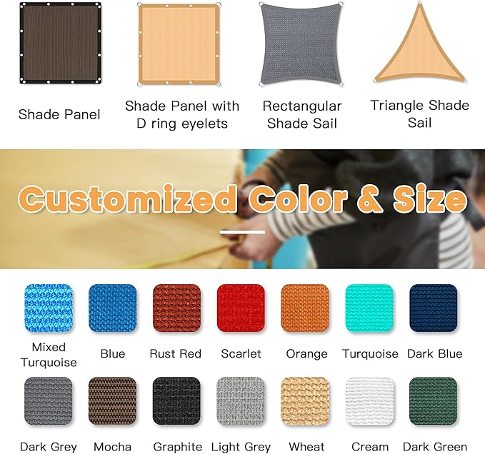 VICLLAX Shade Fabric Sun Shade Cloth with Every 2 FT Grommets for Patio Garden Pergola Cover Canopy 7x13 FT, Dark Green