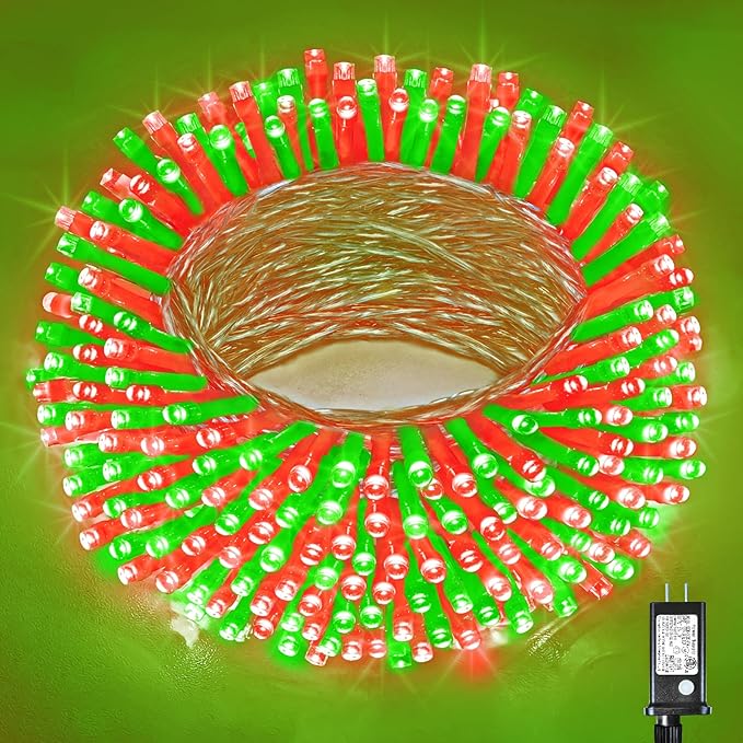100 LED Red and Green Lights Outdoor - 33ft Red Green String Lights Indoor Clear Wire 8 Modes Plug in Waterproof Twinkle Fairy Lights for Indoor Outside Bedroom Home Party Decorations