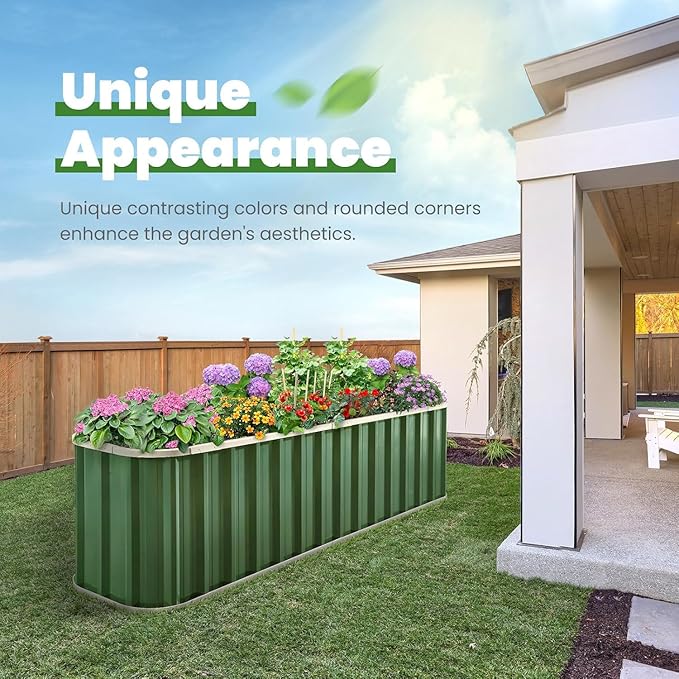 KING BIRD Raised Garden Bed Quick-Install Galvanized Planter Garden Box Outdoor for Gardening, Vegetables, Flowers 7.2x1.7x2 Ft, Green