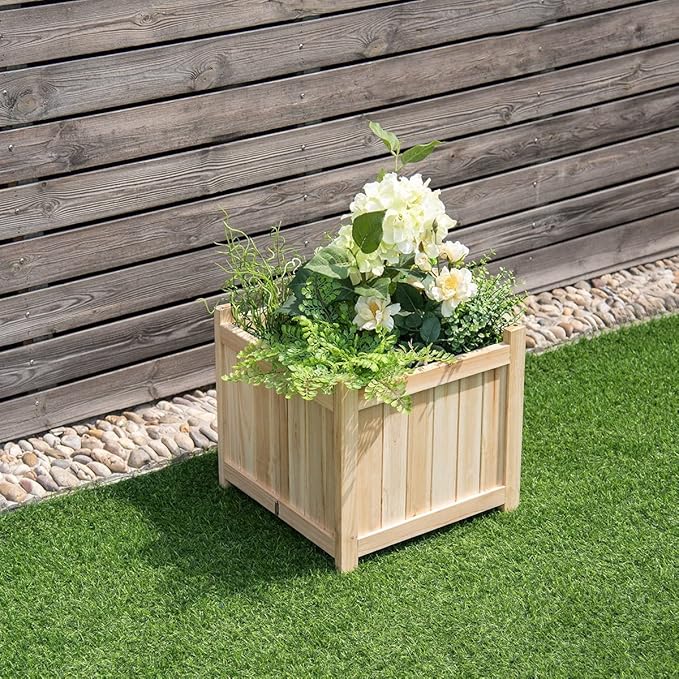 GRAFFY Raised Garden Bed, Folding Wood Planter Box w/Removable Bottom & Drainage, Indoor Outdoor Square Elevated Planter for Flower Herb Vegetable Fruit, Plant Container for Grass Lawn Patio Backyard