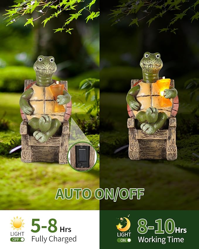 iStatue Solar-Powered Turtle Figurine Light with Glowing Cup - 5.5 in Lifelike LED Decorative Lamp for Outdoor Ambiance - Patio Table, Yard & Garden Decor (Turtle)