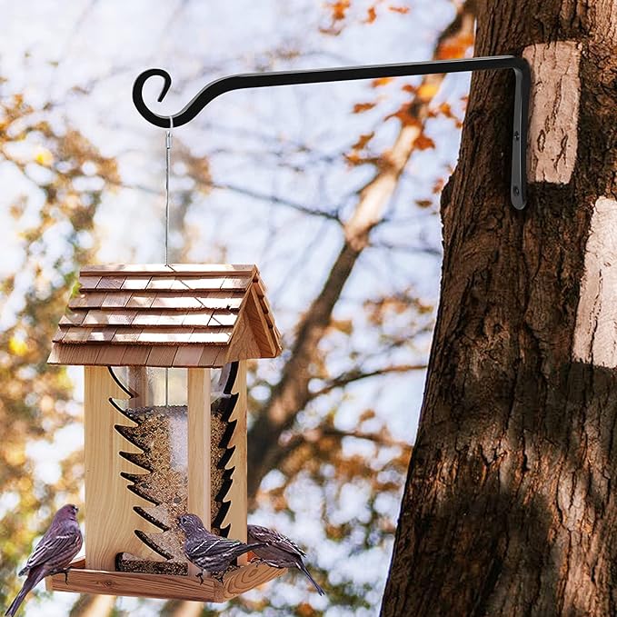 Jardim 2 Pack 10 Inch Premium Decorative Metal Iron Wall Hangers for Home Decor, Indoor Outdoor Plant Bracket Rustic Hanging Gardening Hooks for Planters, Bird Feeders, Lanterns, Wind Chimes (Black)