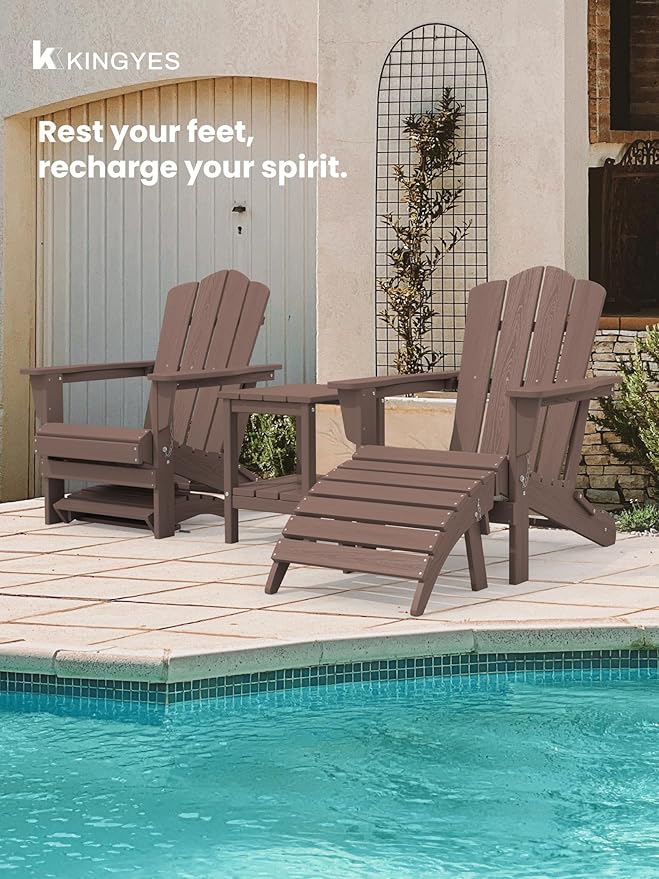 KINGYES Folding Adirondack Ottoman for Adirondack Chair, Coffee