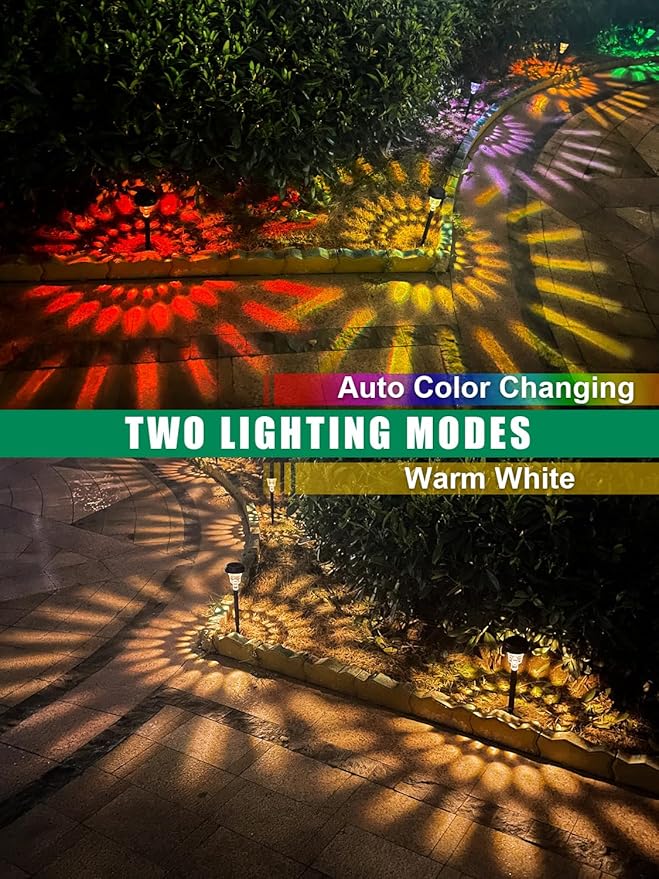 Solar Pathway Lights 8 Pack, Outdoor Solar Yard Lights, RGB Color Changing+Warm White, IP67 Waterproof for Garden Path Backyard Christmas Lawn Landscape Decorative