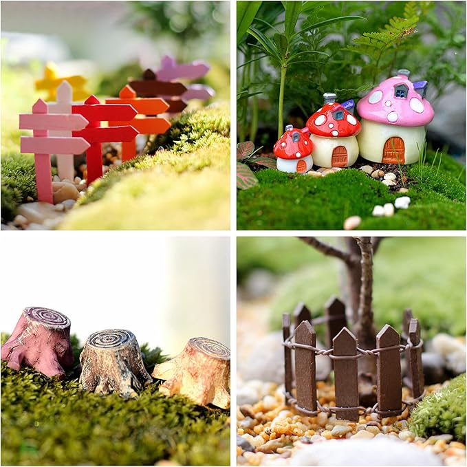 132pcs Fairy Garden Accessories Kit Miniature Animals,Tree,Fence,House Figurines Ornament Statue Craft for DIY Garden Micro Landscape Bonsai Dollhouse Decoration