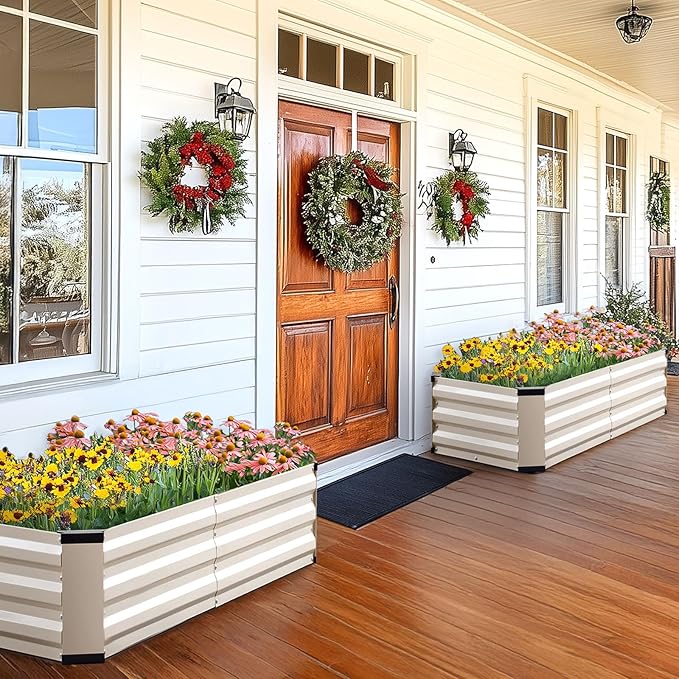 KING BIRD Raised Garden Bed Kit with Bottom 2025 Upgraded Galvanized Planter Garden Box Outdoor & Indoor for Gardening, Vegetables, Flowers, Beige, 47.2x23.6x11.8 in